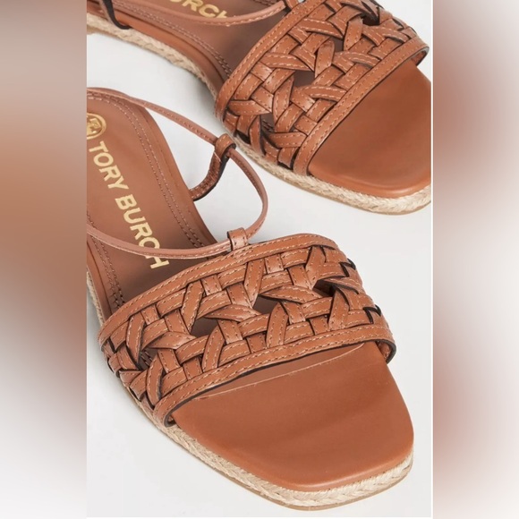 NEW Tory Burch Leather Basketweave Espadrille Lace Up Sandals. Size 8 - Picture 5 of 9